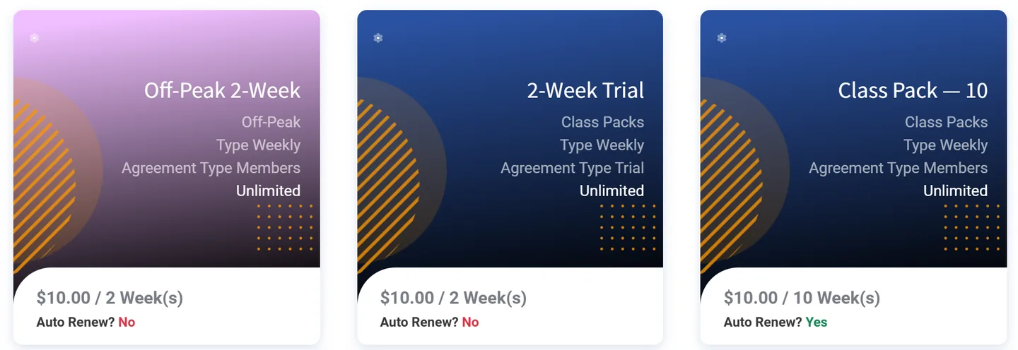 Fit Pro Tracker membership and class pack options shown with demo prices